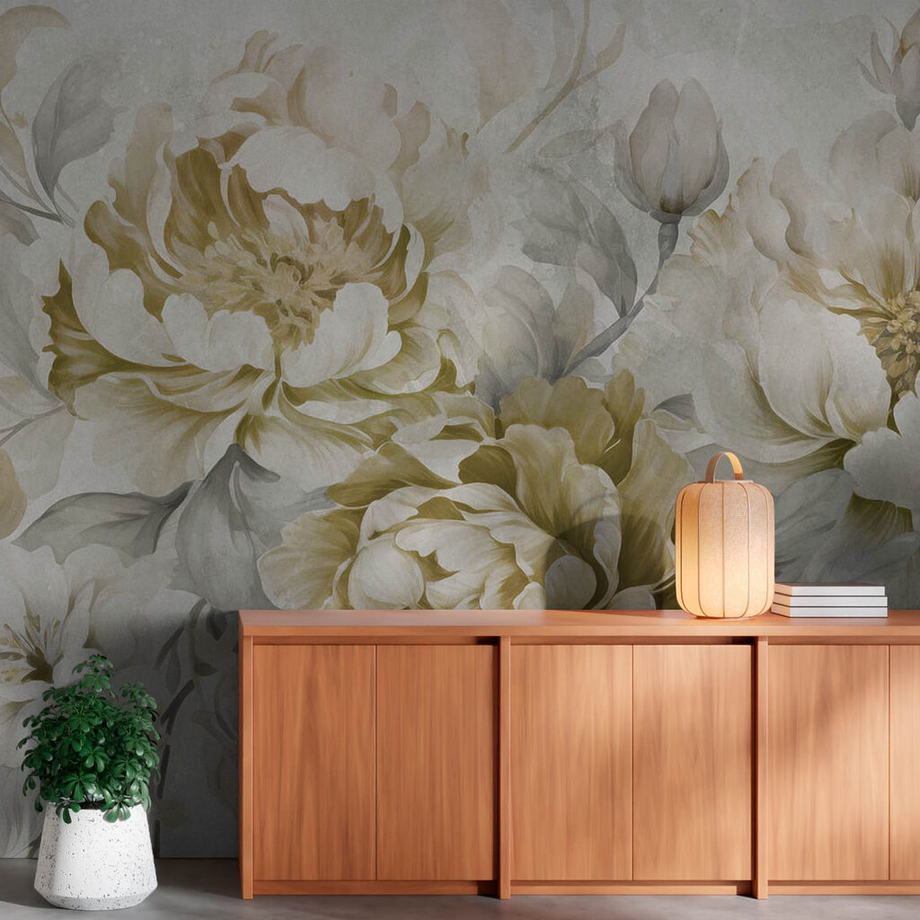 Pioenen in olijfgroene aquarel — interieur 3