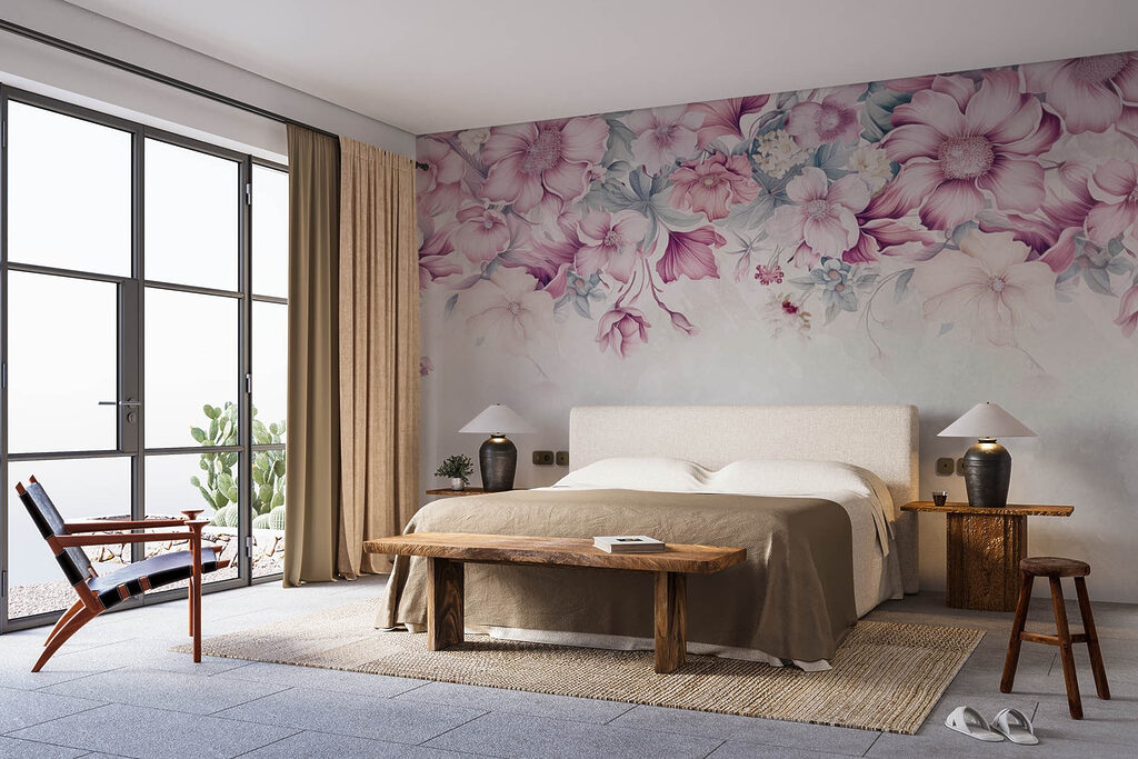 Roze bloemen langs bovenranden — interieur 1