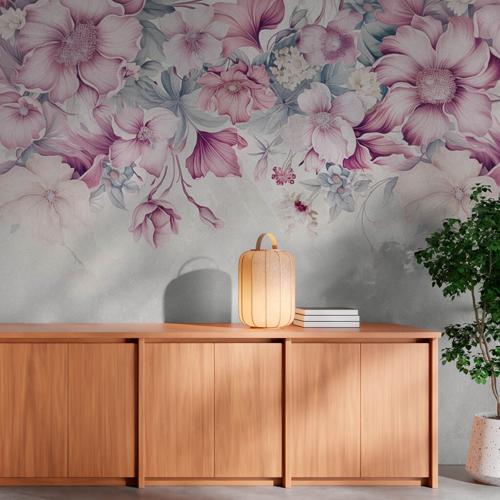 Roze bloemen langs bovenranden — interieur 3