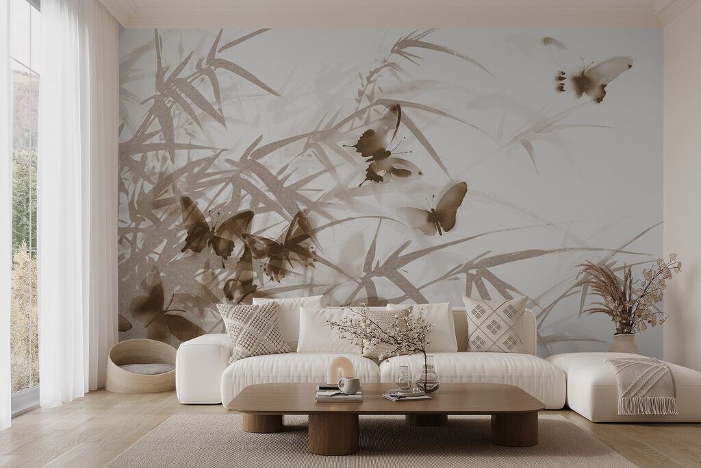 Vlinders rond bleke bamboe — interieur 2