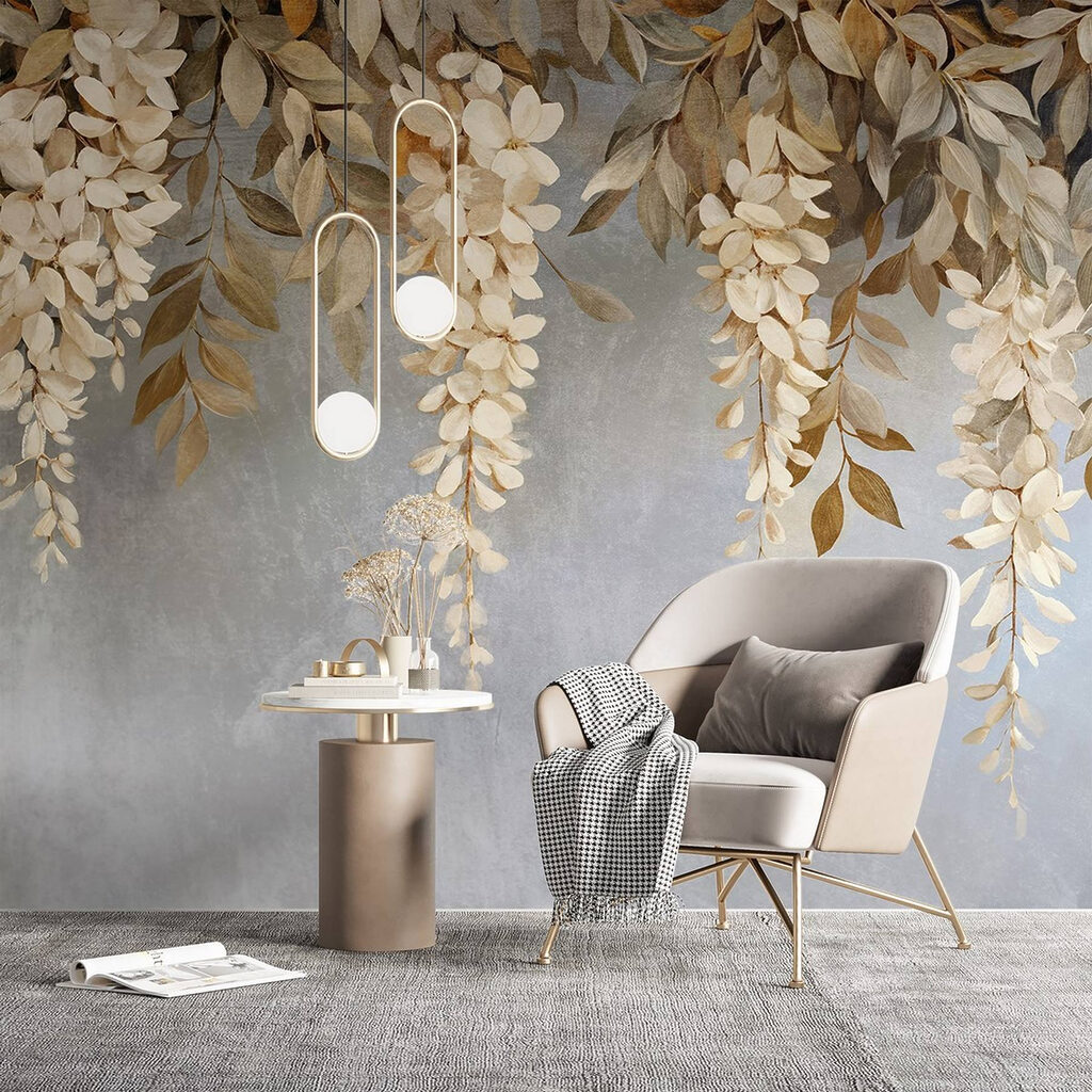 Witte hangbloemen boven lavendel — interieur 5