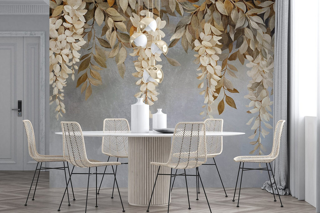Witte hangbloemen boven lavendel — interieur 6