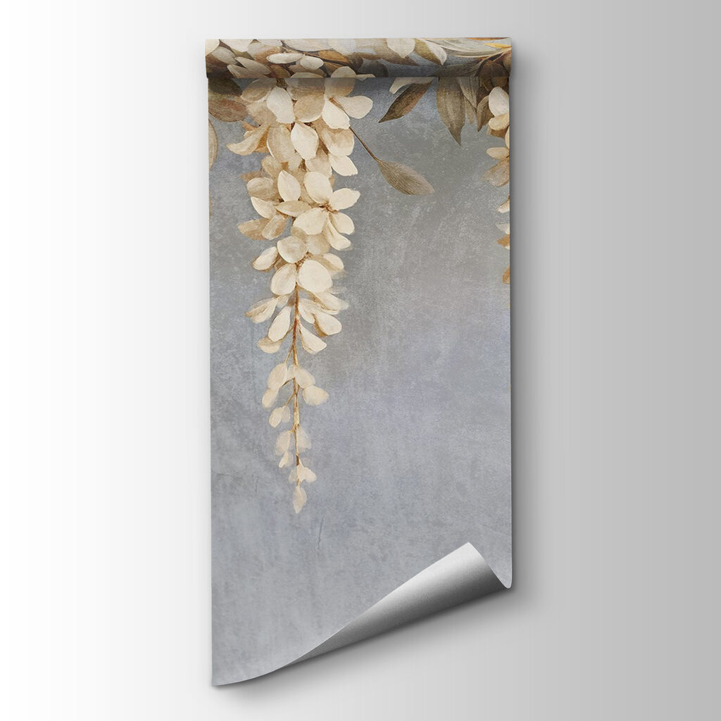 Witte hangbloemen boven lavendel — productweergave