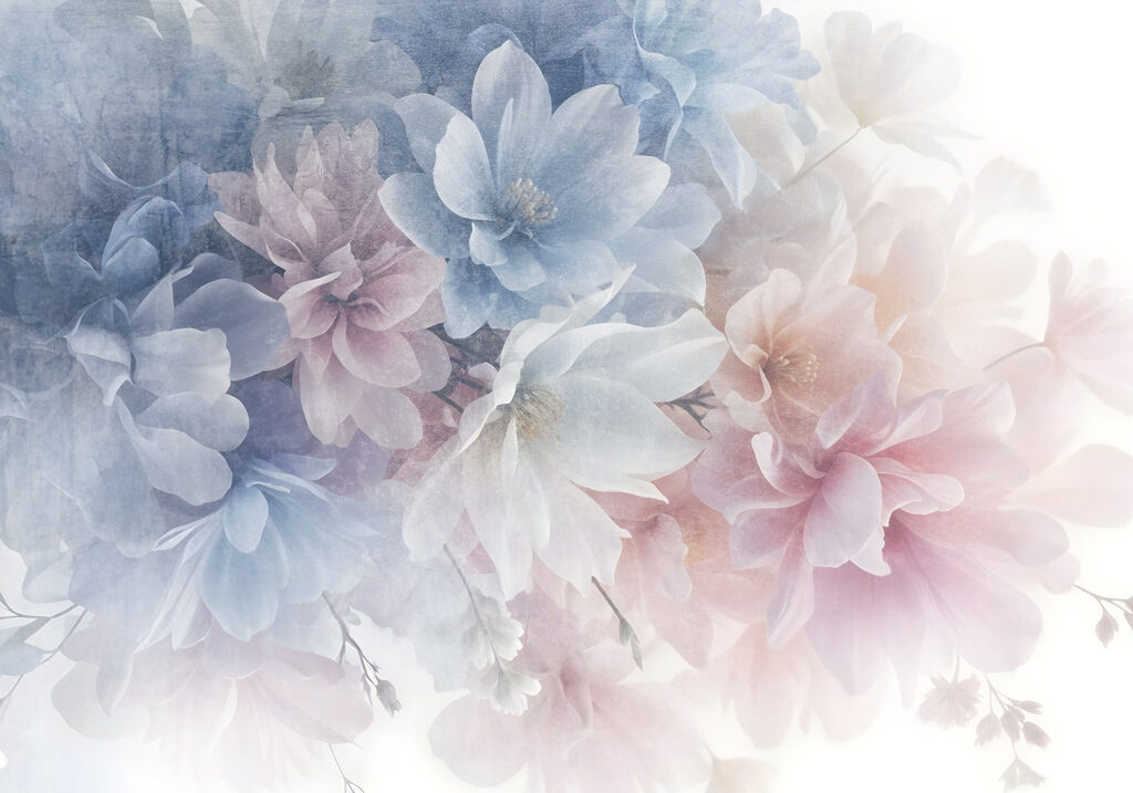 Pastelbloemen in een kleurwolk — volledig ontwerp