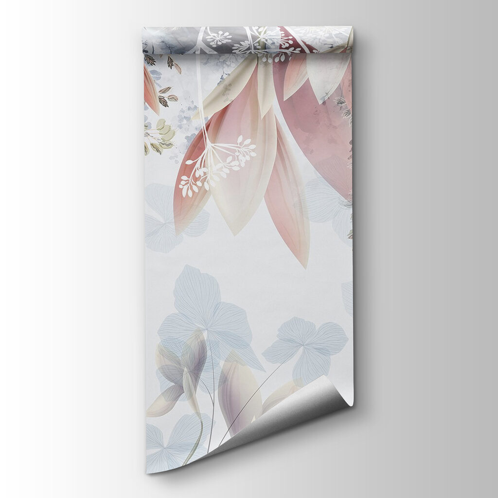 Bladeren hangen boven pastelbloemen — productweergave