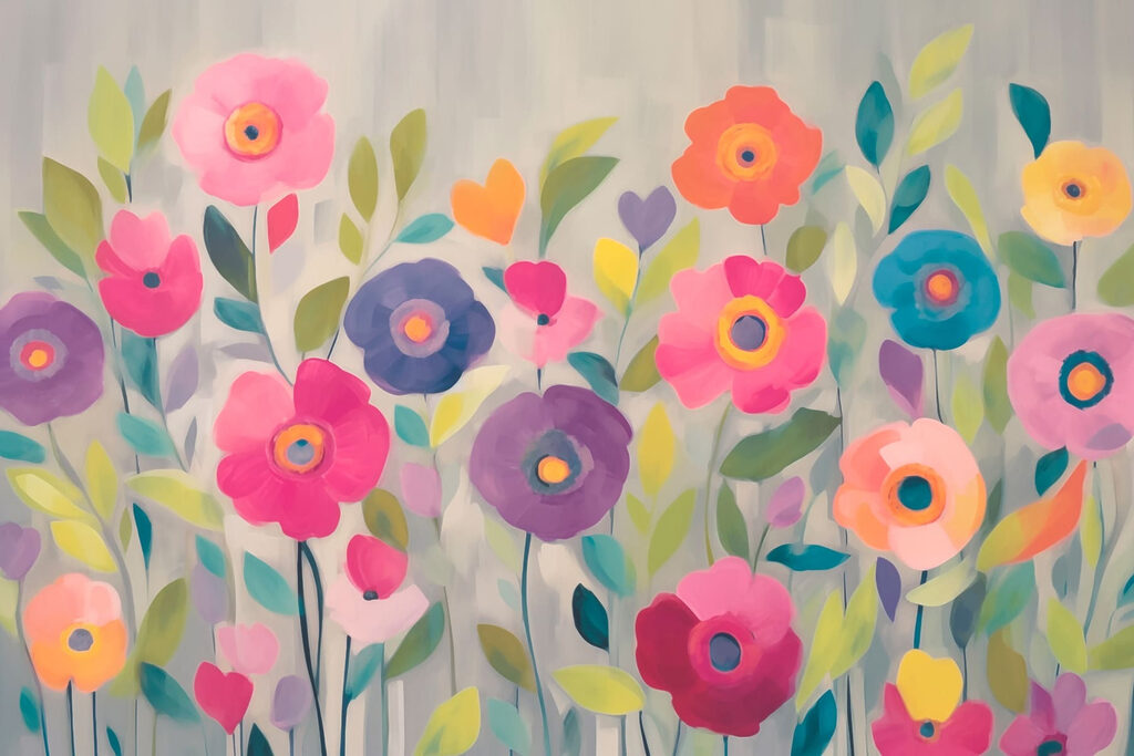 Kleurige bloemen in verfvlakken — volledig ontwerp