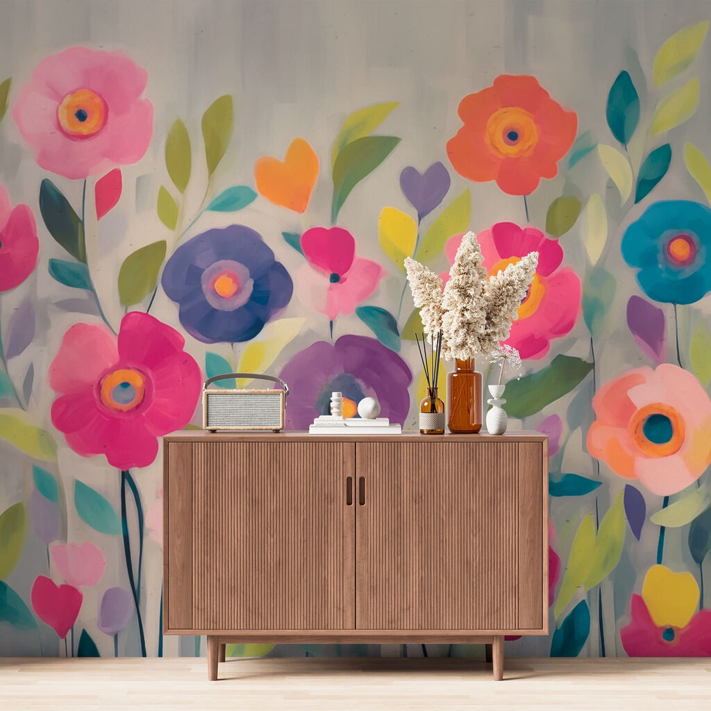 Kleurige bloemen in verfvlakken — interieur 2