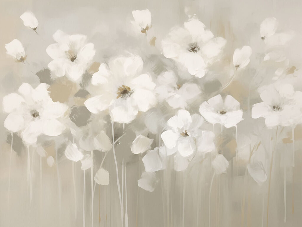 Schilderij van witte bloemen — volledig ontwerp
