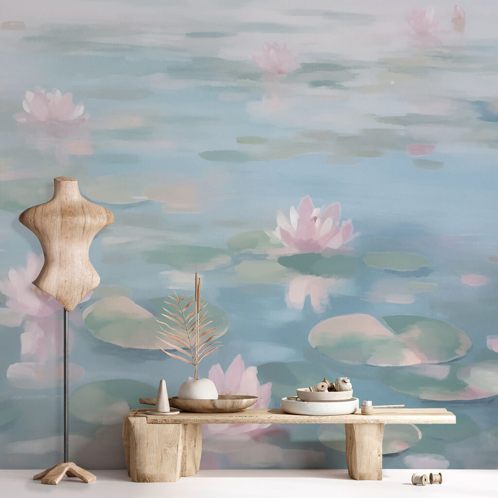 Roze waterlelies op lichtblauw — interieur 3