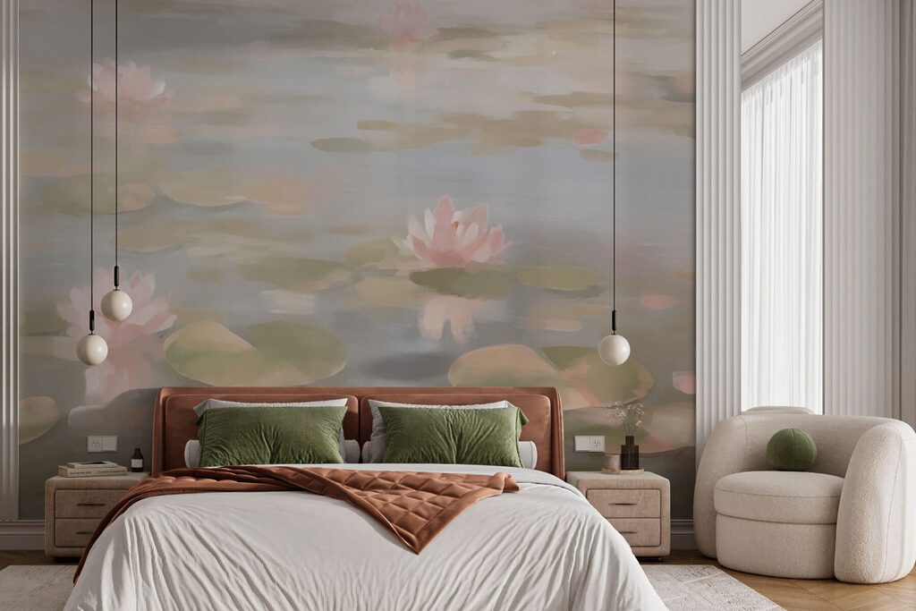 Waterleliebloemen op een vijver in een interieur