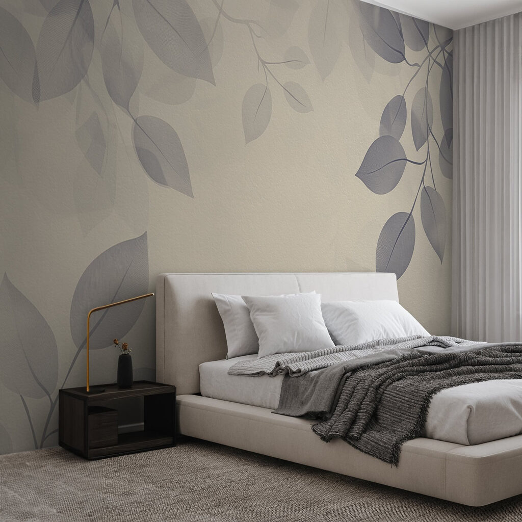Grijze bladschaduw op crème — interieur 1