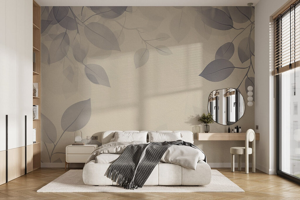 Grijze bladschaduw op crème — interieur 2