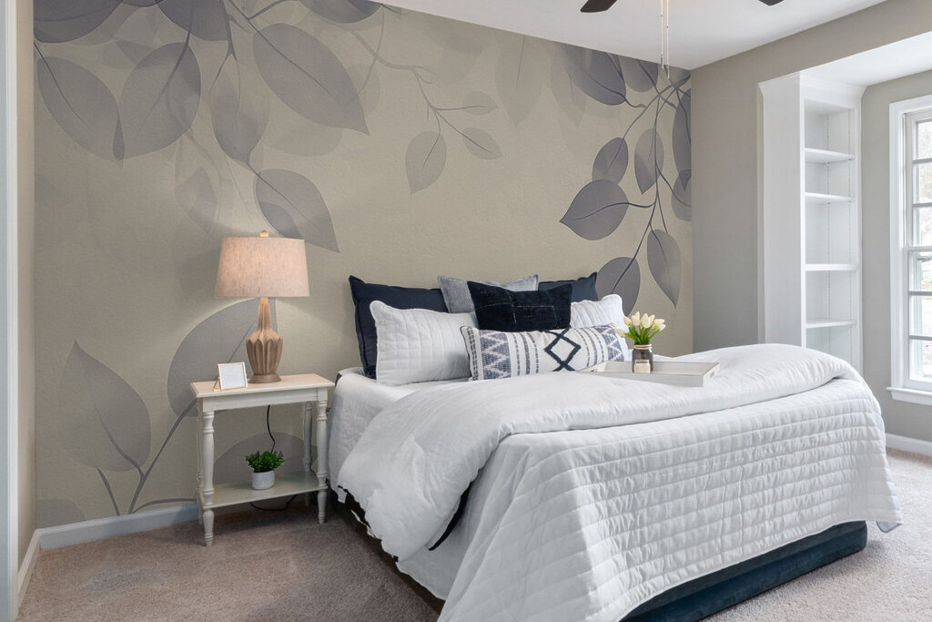 Grijze bladschaduw op crème — interieur 3