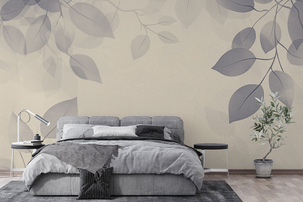 Grijze bladschaduw op crème — interieur 4