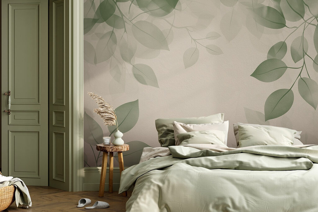 Groene bladeren op een witte achtergrond — interieur 2