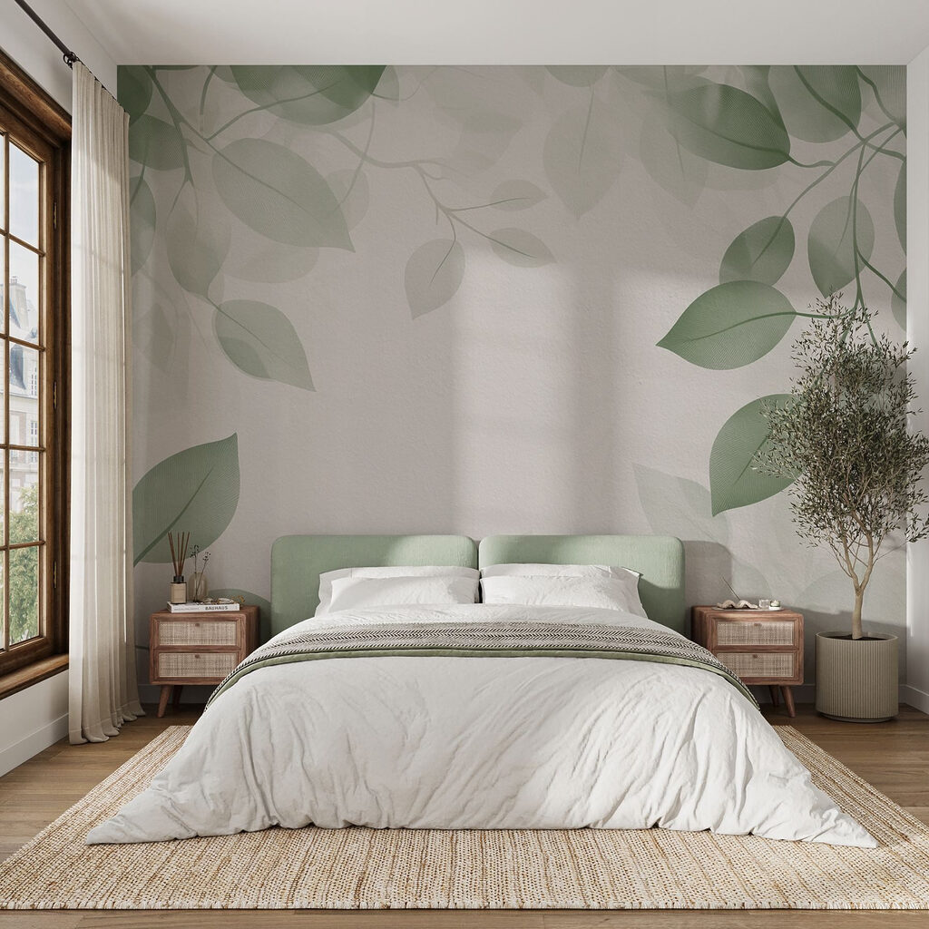 Groene bladeren op een witte achtergrond — interieur 3