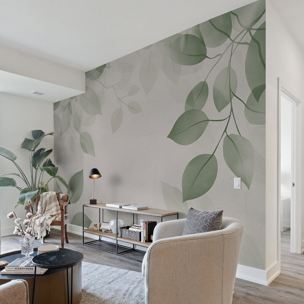Groene bladeren op een witte achtergrond — interieur 4