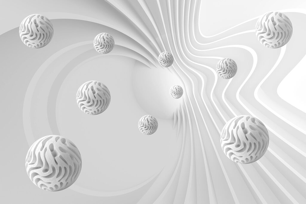 Witte bollen tussen lijnbanen — volledig ontwerp