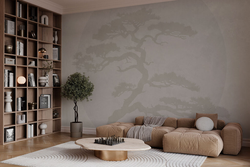 Boom met takken en bladeren in een interieur