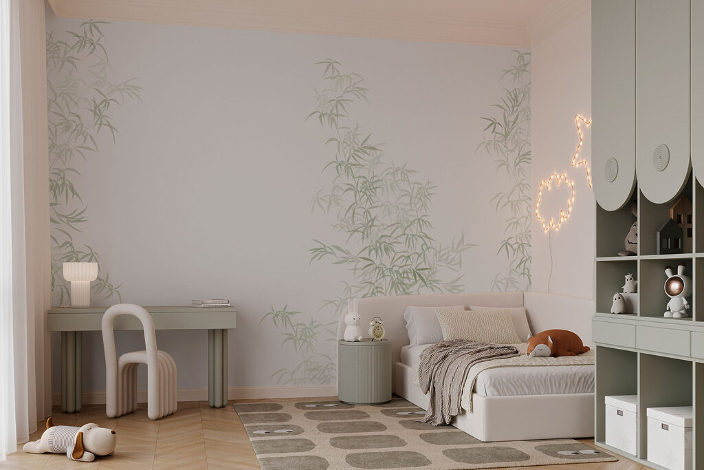 Bamboeblaadjes omlijsten open ruimte — interieur 1