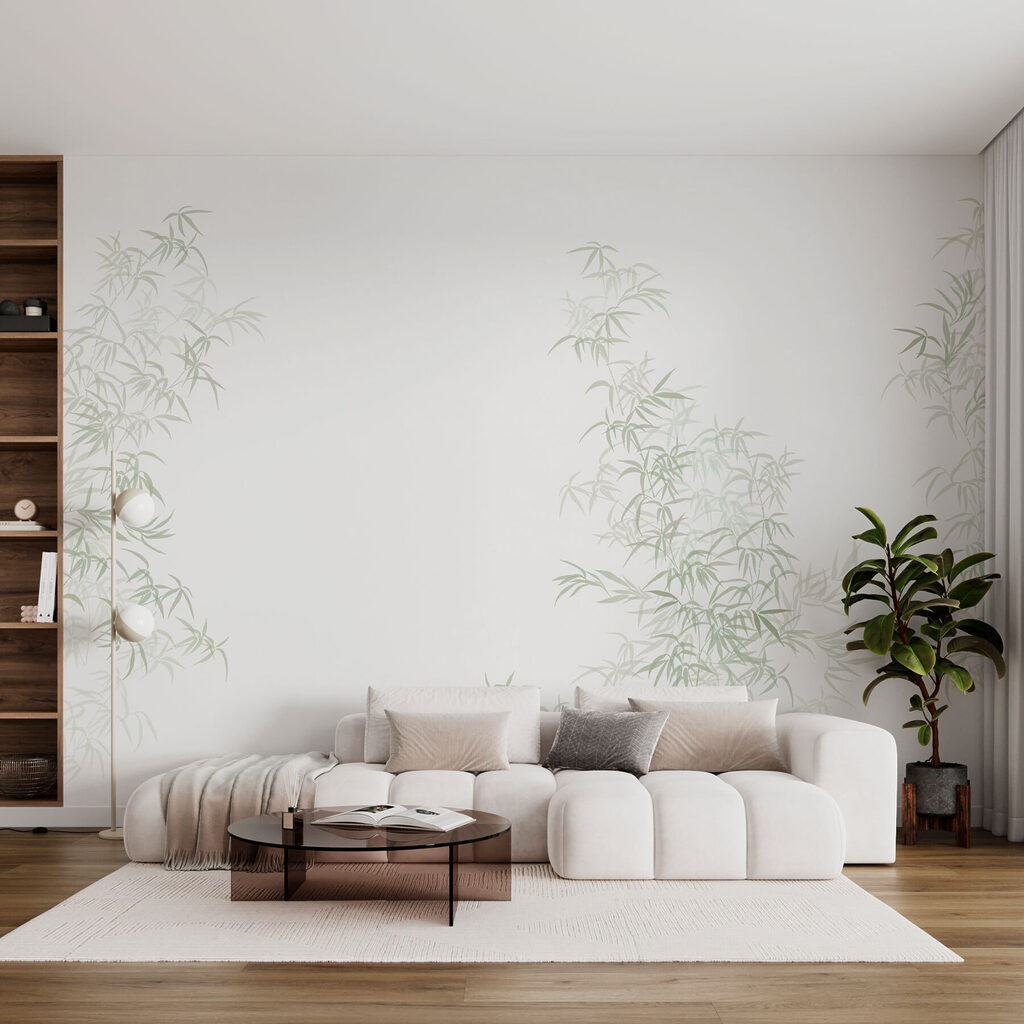 Bamboeblaadjes omlijsten open ruimte — interieur 3