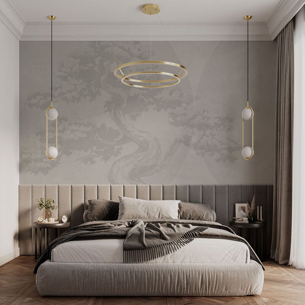 Twee bomen op lichtgrijs — interieur 1