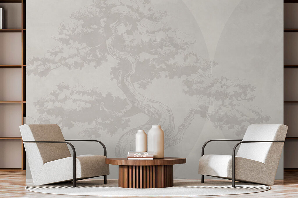 Twee bomen op lichtgrijs — interieur 2