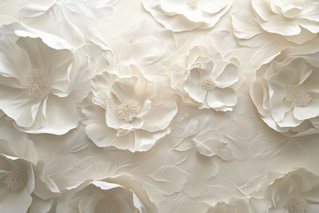 Roomwitte bloemen in golven — volledig ontwerp