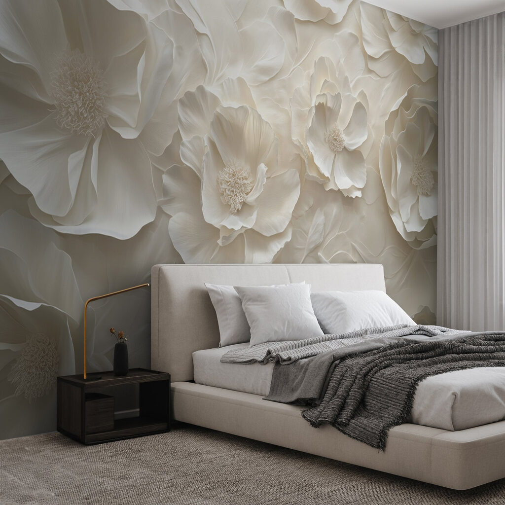 Elegant bloemmotief in zachte tinten in een interieur