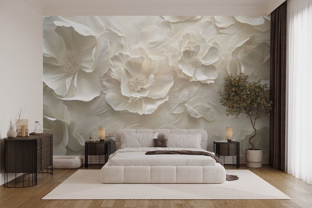 Roomwitte bloemen in golven — interieur 2