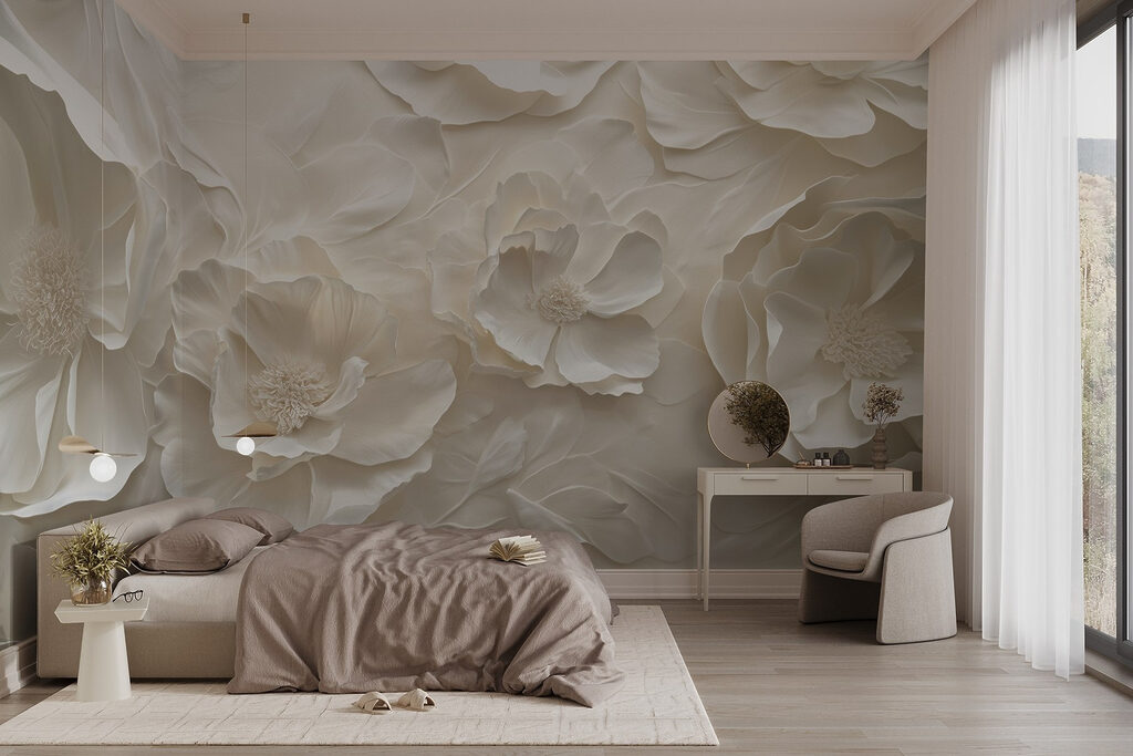 Roomwitte bloemen in golven — interieur 3