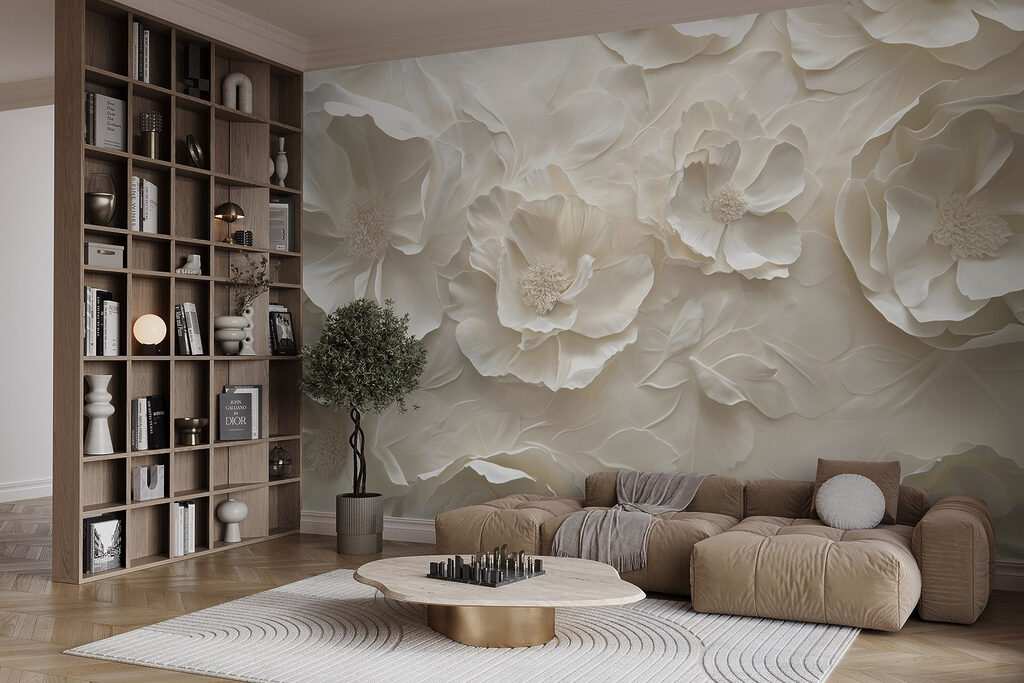 Roomwitte bloemen in golven — interieur 4