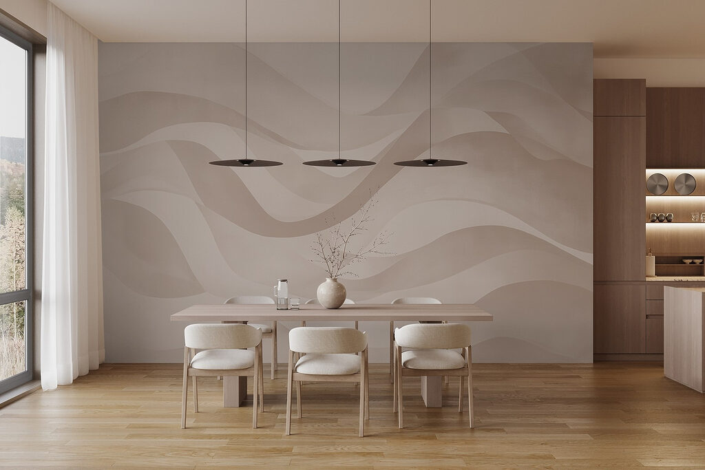 Witte en roze achtergrond met golvende lijnen — interieur 2