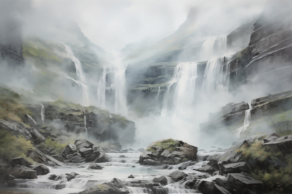 Waterval over grijze rotslagen — volledig ontwerp