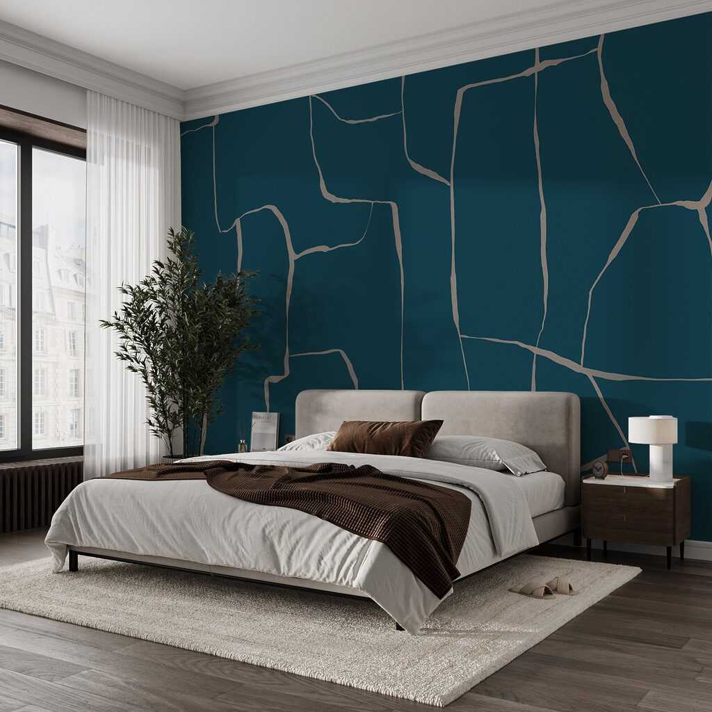 Blauw en wit scheurpatroon in een interieur