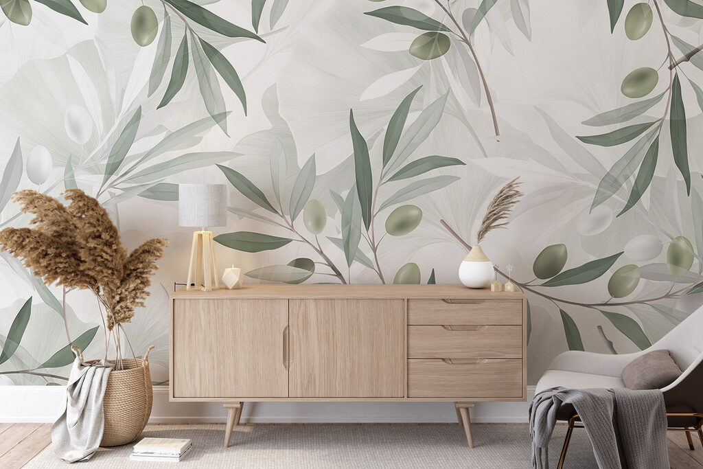 Olijftakken als lichte bladprint — interieur 6