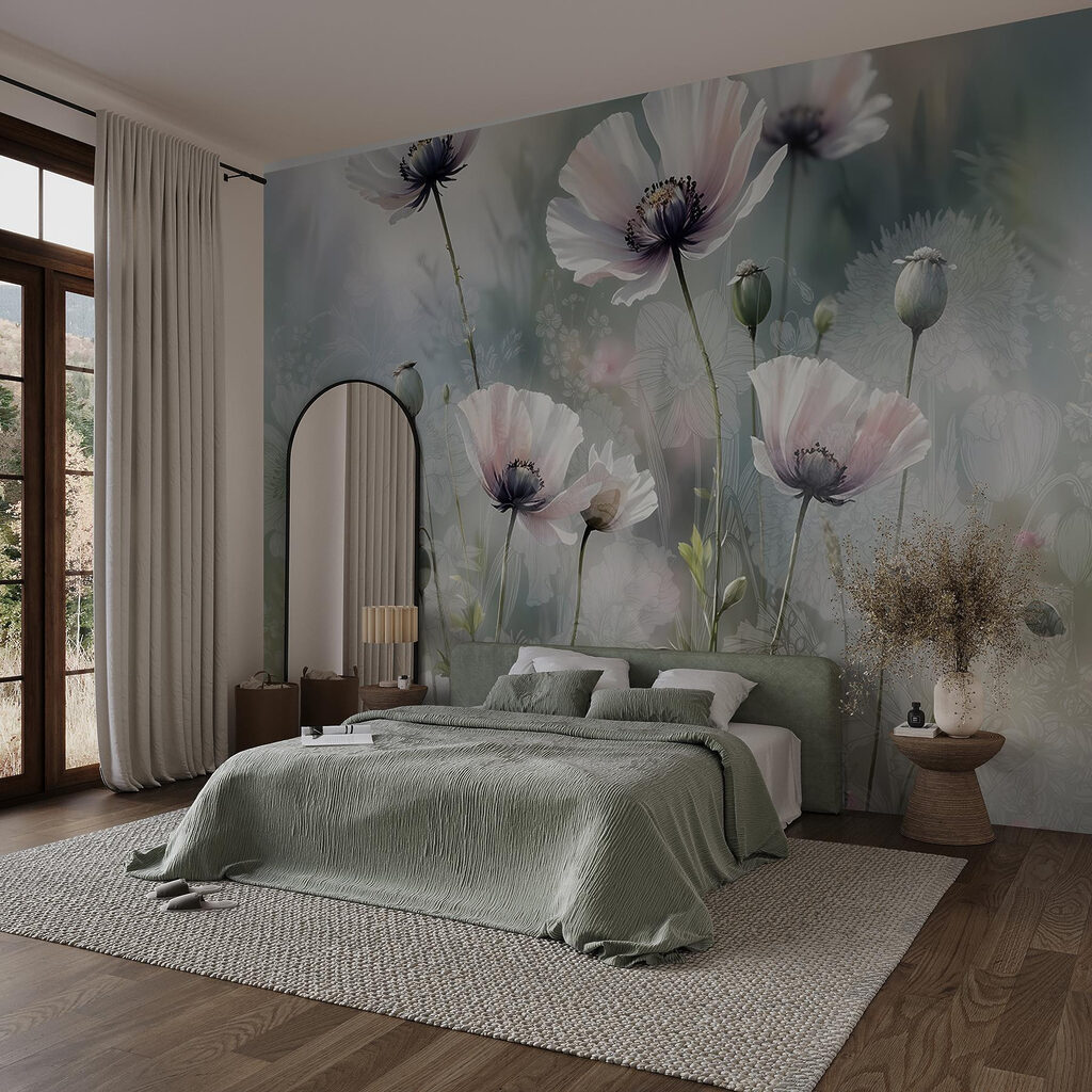 Witte bloemen in ochtendmist — interieur 1