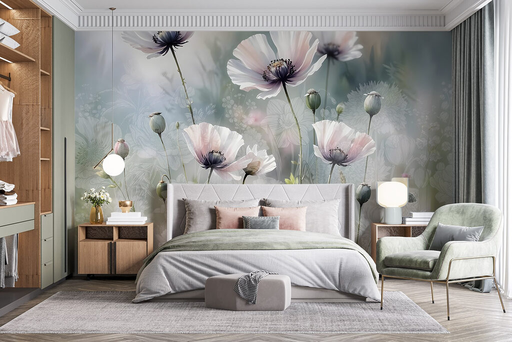 Witte bloemen in ochtendmist — interieur 2