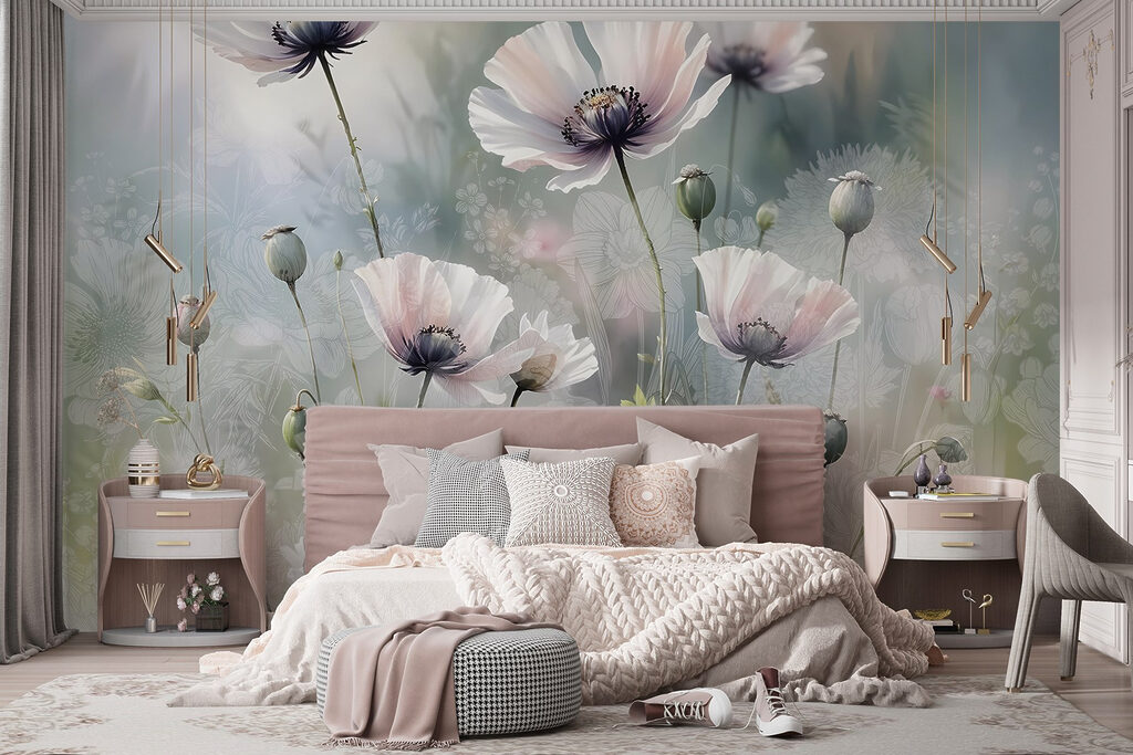 Witte bloemen in ochtendmist — interieur 3