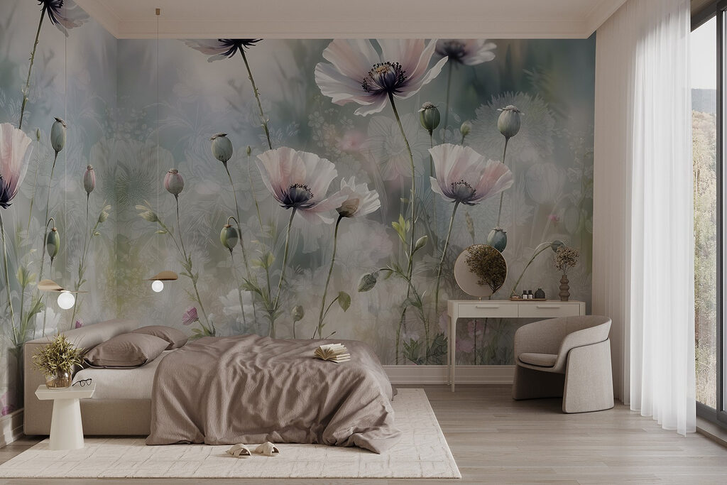 Witte bloemen in ochtendmist — interieur 4
