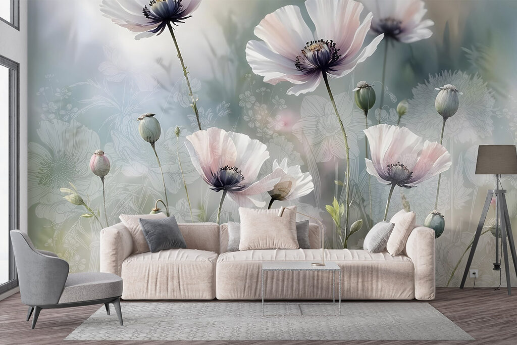 Witte bloemen in ochtendmist — interieur 6