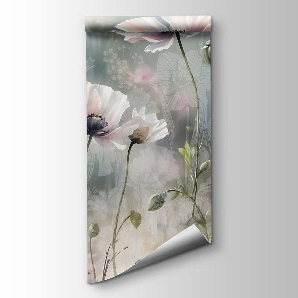 Witte bloemen in ochtendmist — productweergave