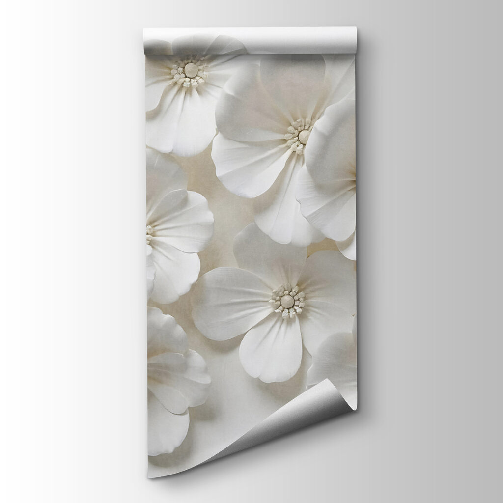 Witte bloemen in wandreliëf — productweergave