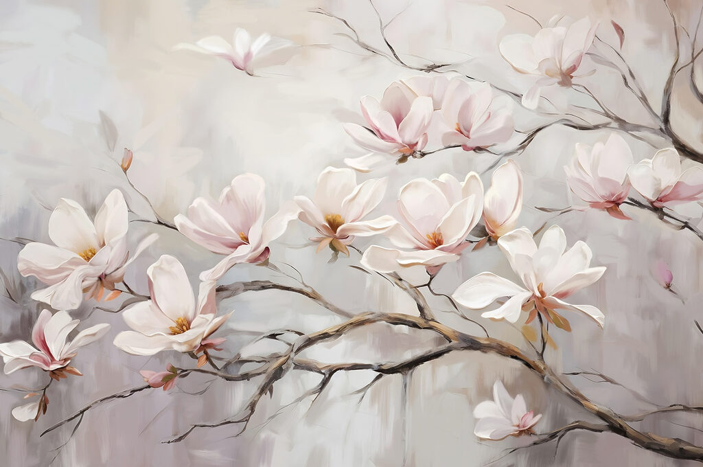 Witte bloemen aan takken — volledig ontwerp