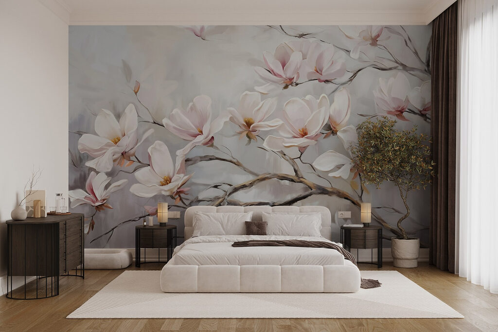 Witte bloemen aan takken — interieur 2