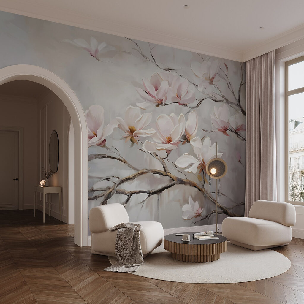 Witte bloemen aan takken — interieur 4