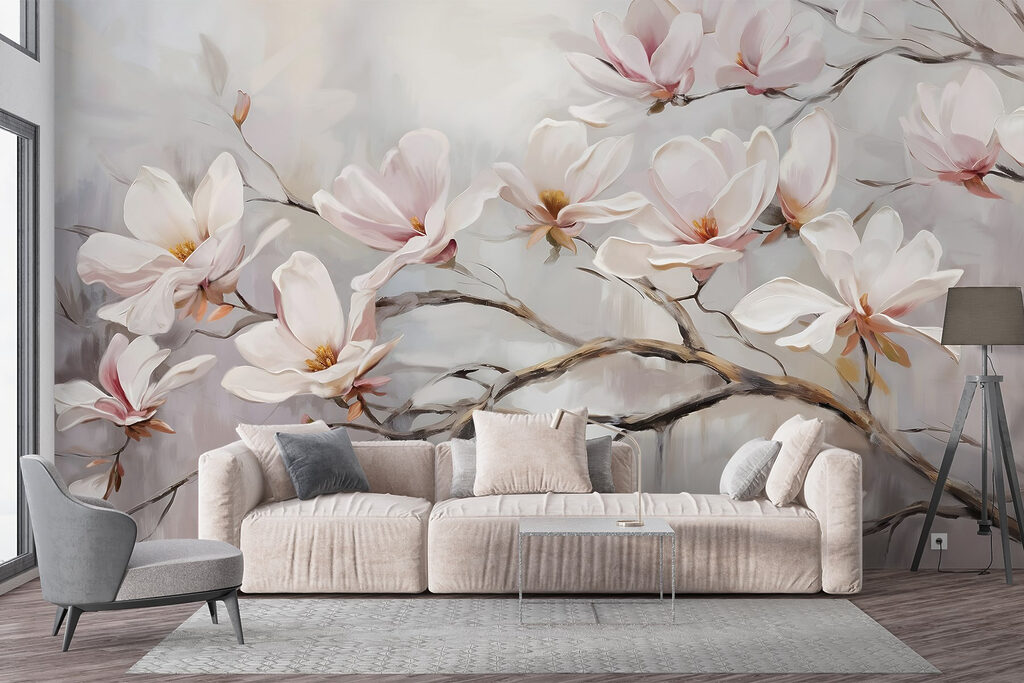 Witte bloemen aan takken — interieur 5