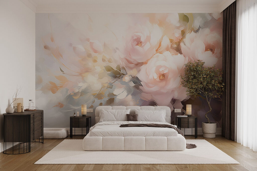 Roze bloemen in lichtverf — interieur 1