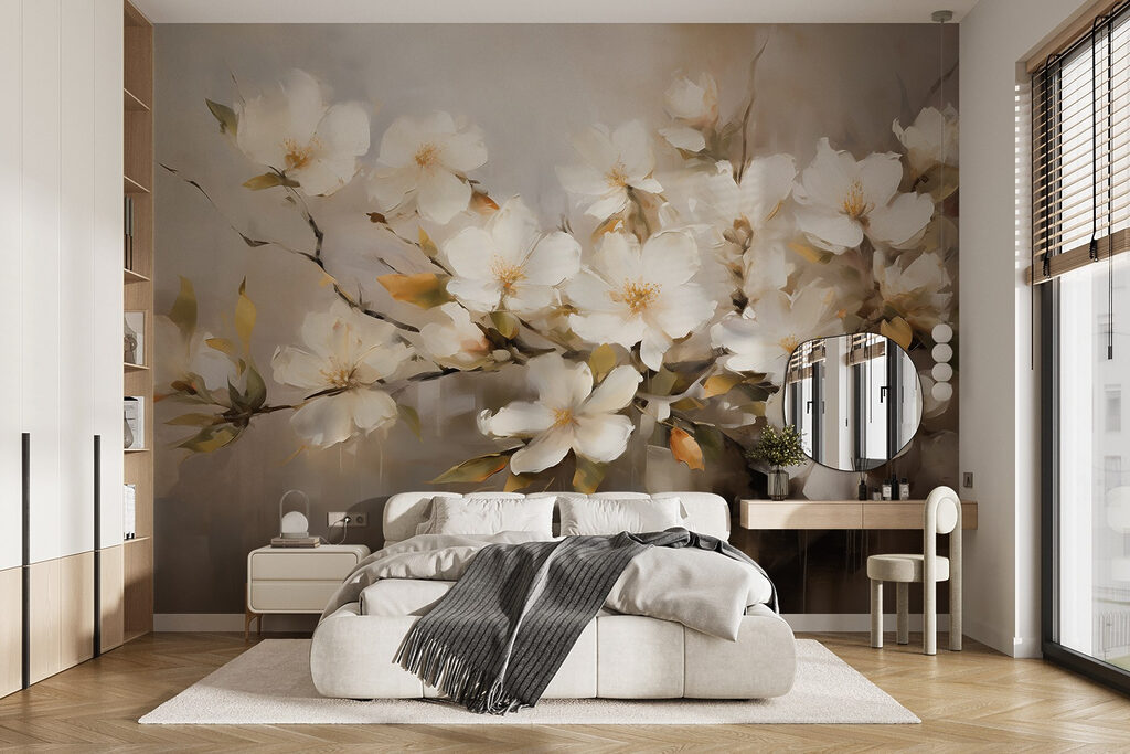 Witte bloesem in olieverf — interieur 1