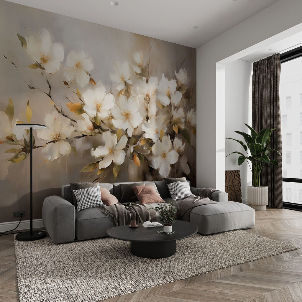 Witte bloesem in olieverf — interieur 2